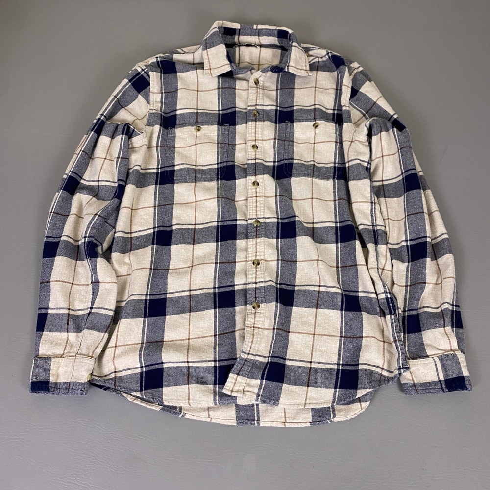 Sonoma Goods For Life Flannel Mens Large Tall Blue Cream Plaid Button Down Shirt